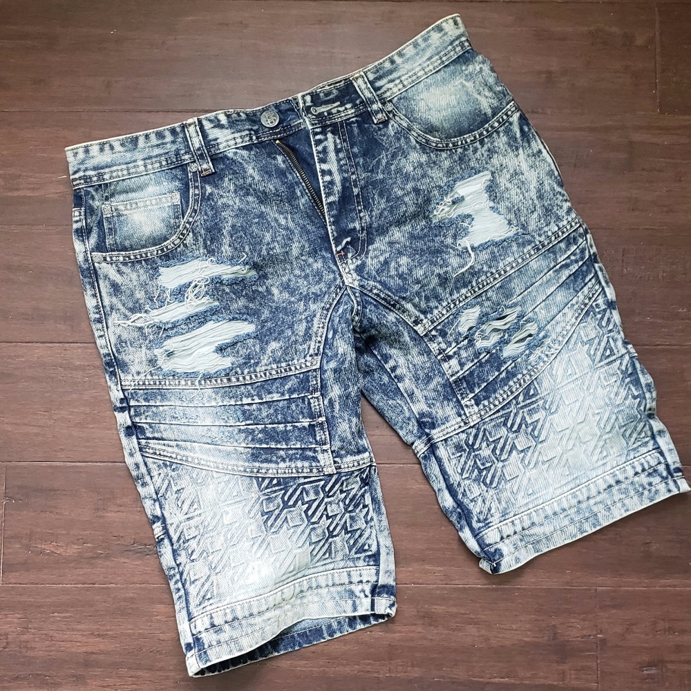 Men's acid wash distress jeans